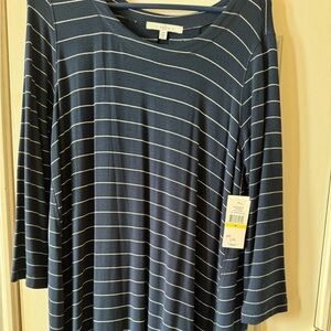 Ava & Viv Navy and White Striped Long Sleeve Top